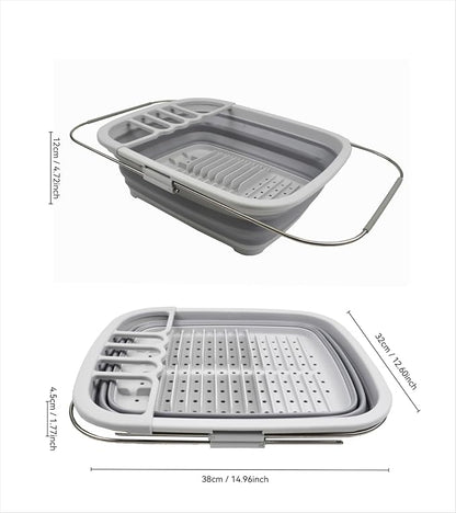 SAMMART 8L (2.11Gallons) Expandable Collapsible Dish Drainer - Foldable Drying Rack - Portable Dinnerware Organizer - Space Saving Kitchen Storage Tray (Grey, 1)