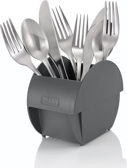 Polder Spring Dish Rack Holds Up to 9 Plates and Includes Removable, Stand-Alone Utensil Bin (Gray)