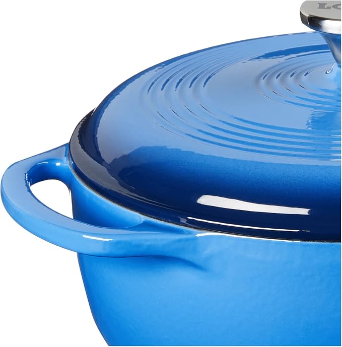 Lodge Essential Enamel Cast Iron Dutch Oven with Lid - 4.5 Quart - Oven-Safe Enamel Cookware up to 500° F - Heat-Retaining Braising & Roasting Pot - Non-Toxic Cookware - Caribbean Blue