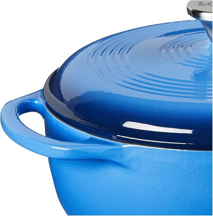 Lodge Essential Enamel Cast Iron Dutch Oven with Lid - 4.5 Quart - Oven-Safe Enamel Cookware up to 500° F - Heat-Retaining Braising & Roasting Pot - Non-Toxic Cookware - Caribbean Blue