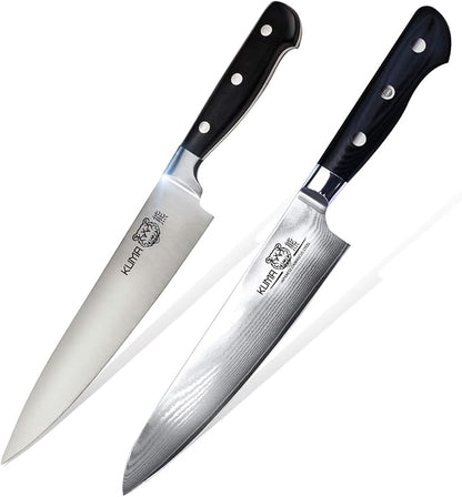 KUMA Professional Damascus Steel Knife & Chef Knife Pro Bolster Edition with Hardened Japanese Carbon Steel - 8 Inch Chef's Knife for Carving, Slicing & Chopping - Professional Kitchen Knives Set