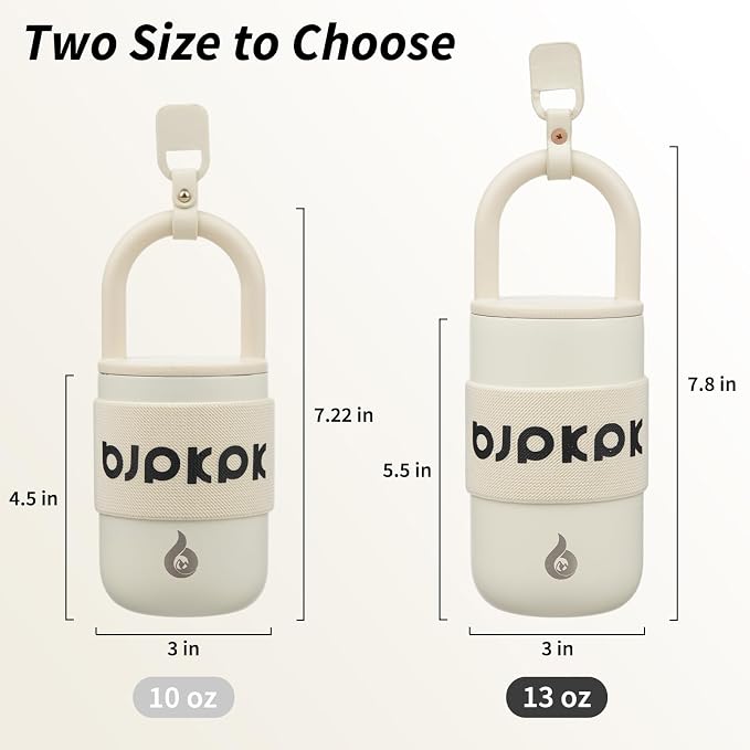 BJPKPK 13oz Insulated Loop Tumbler With Lid And Handle Stainless Steel Travel Coffee Mug Thermal Cups,Beige