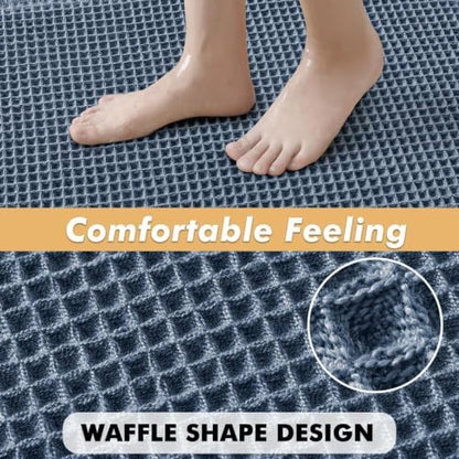 MIULEE Set of 2 Waffle Bathroom Rugs Boho Bath Mat Blue 24x36 Inch