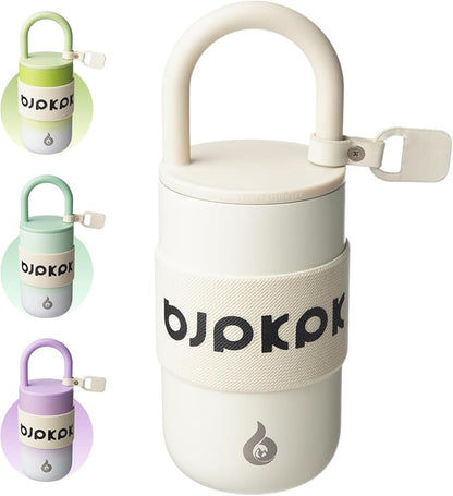 BJPKPK 13oz Insulated Loop Tumbler With Lid And Handle Stainless Steel Travel Coffee Mug Thermal Cups,Beige