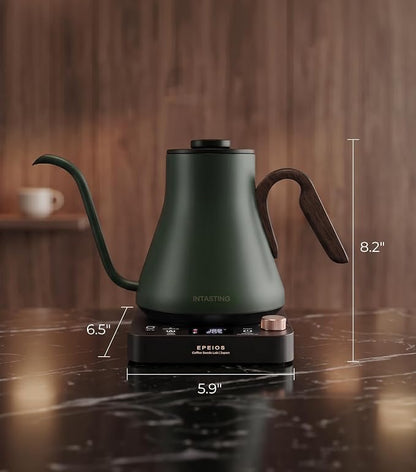 Epeios Electric Kettle, Gooseneck Electric Kettle with ±1°F Temperature Control, 1200W Rapid Heating for Pour Over Coffee & Tea, 304 Stainless Steel Interior, Auto Shut-Off, 0.9L, Green