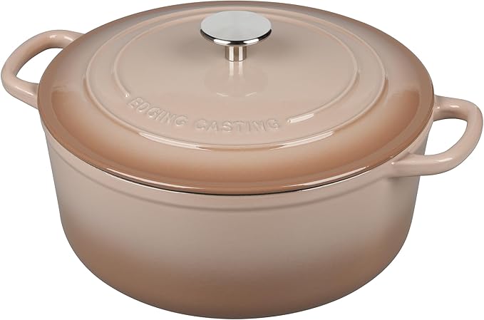 EDGING CASTING Enameled Cast Iron Dutch Oven Pot With Lid, 5.5 Quart, for Bread Baking, Cooking, Mocha