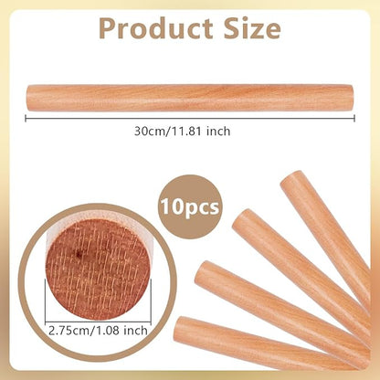 OLYCRAFT 10pcs Wood Rolling Pins 11.8 inch Clay Rolling Pins 1.1 inch Diameter Classic Wooden Rolling Pins Natural Wood Texture Rollers Wood Clay Roller for Clay Modeling Pottery Tools