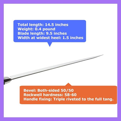 Japanese Sujihiki Knife INOX AUS-8A Stainless Steel Black Pakkawood Handle, Slicer 9.5-inch (240mm)