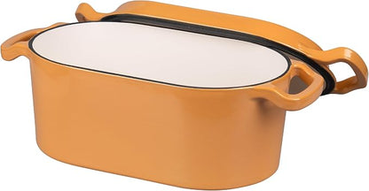 VORRINGARD Oval Dutch Oven Pot with Lid, Enamel Coating Cast Iron Bread Pans for Homemade Sourdough Bread Baking, Cooking, 4 Quart, Yellow