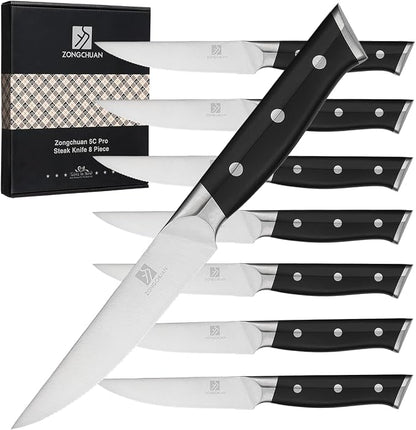 Steak Knives,4.5 Inch Steak Knives Set of 8, Micro-Cutting Point Serrated Edge, Very Sharp Steak Knife, Dishwasher Safe, 50CR15MOV Stainless Steel, Handle Ergonomic And Full Tang Design With Gift Box