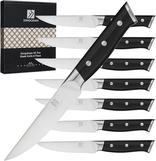 Steak Knives,4.5 Inch Steak Knives Set of 8, Micro-Cutting Point Serrated Edge, Very Sharp Steak Knife, Dishwasher Safe, 50CR15MOV Stainless Steel, Handle Ergonomic And Full Tang Design With Gift Box