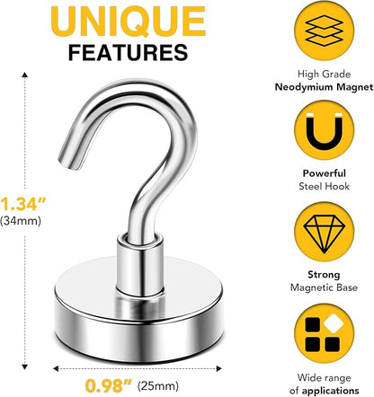 DIYMAG Magnetic Hooks, 85 LB Heavy Duty Strong Magnet with Hook, Rare Earth Neodymium Magnets for Hanging, Magnetics Hanger for Curtain, Home, Kitchen, Workplace, 20 Packs