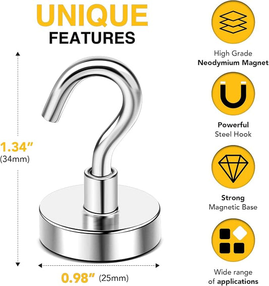 DIYMAG Magnetic Hooks, 85 LB Heavy Duty Strong Magnet with Hook, Rare Earth Neodymium Magnets for Hanging, Magnetics Hanger for Curtain, Home, Kitchen, Workplace, 20 Packs