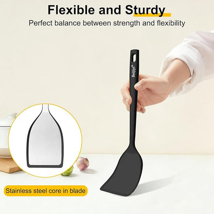 Beijiyi 4 Pack Silicone Spatula Set, High Heat Resistant, For Non-Stick Pan | Food Grade, BPA Free, Scratch-Free, Non-Toxic Kitchen Utensils, Turner Flipper for Cooking, Flipping, Dishwasher Safe