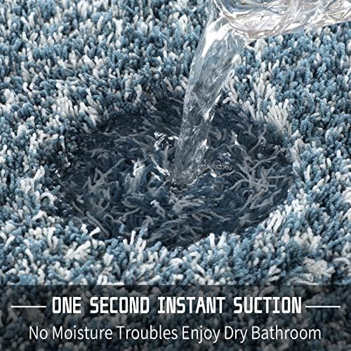 Yimobra Bath Rugs for Bathroom 32X20, Ultra Soft and Water Absorbent Bath Mats, Non Slip Plush Shower Rugs, Microfiber Thick Matts for Bathroom Floor/Tub, Machine Washable, Denim Blue and White