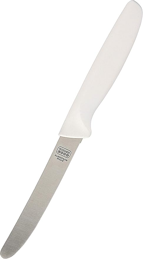 The Kosher Cook White Kitchen Knife – 4.5” Steak and Vegetable Knife - Razor Sharp Curved Tip, Straight Edge - Color Coded Kitchen Tools