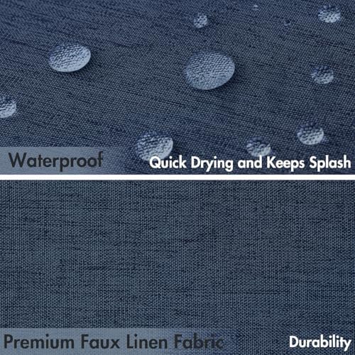 MIULEE Navy Scalloped Linen Shower Curtain 72x72 Inches