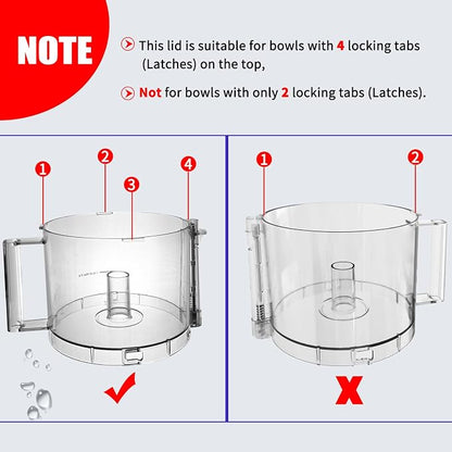 4 Locking Tabs DFP-14NWBCT1 Clear Food Processor Work Bowl Cover Compatible with Cuisinart Tritan Only fits Bowl DLC-005AGTXT1 Fits Model DFP-14, NOTE:This New Lid Only Fits WorkBowl with 4 Tabs