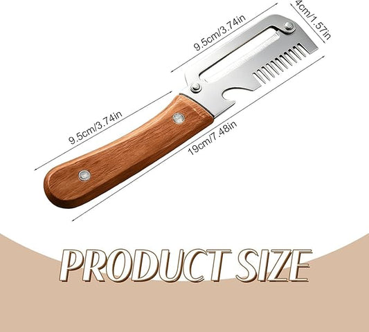 2 PCS Multi-Functional Kitchen Peeler, Professional Kitchen Tool for Chefs Fruit, 3 in 1 Multi Functional Wooden Handle Peeler and Bottle Opener, Kitchen Gadgets for Potato, Carrot, Pumpkin, Apple