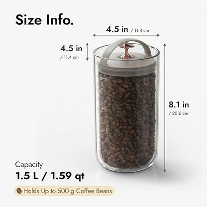carrotez 6.3 Cup Vacuum Sealed Coffee Bean Container, Ecozen Plastic Airtight Food Storage Canister with Easy-Release Lever, Durable Space-Saving Design for Kitchen Countertop – 50.7 fl oz (1.5L)