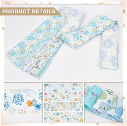 NBEADS 40Pcs Fabric Jelly Rolls, 100% Cotton Quilting Fabric 39x2.6 Inch Flower Pattern Fabrics Strips Precuts Quilt Strips for Blanket Upholstery Home Decor and Purse Making, Blue