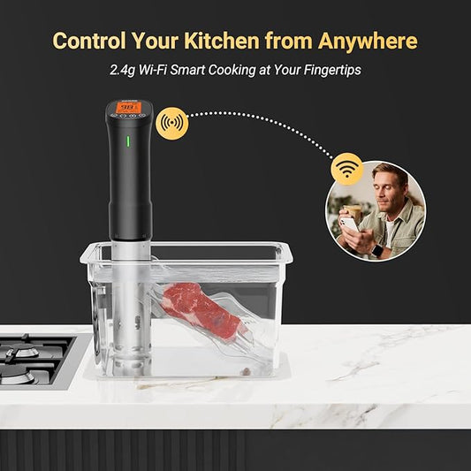 INKBIRD 2.4G Wifi Sous Vide Cooker ISV-200W, 1000W Sous Vide Machine, Remote Control Immersion Circulator with APP Recipes Timer Alarm Mobile Notification 3D Water Heating Ultra-Quiet