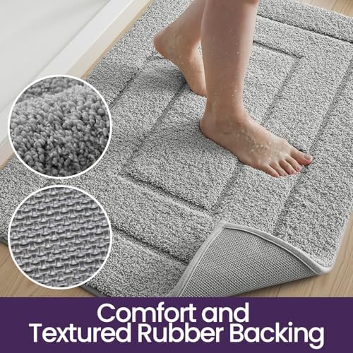 DEXI Square Bathroom Rug 32x32, Non-Slip and Absorbent Bath Mat, Light Grey