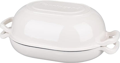 VORRINGARD Enameled Cast Iron Sourdough Bread Oven, Dutch Oven, Loaf Cast Iron Bread Pan for Homemade Bread Baking, Meatloaf Pan with Lid, 7QT, White