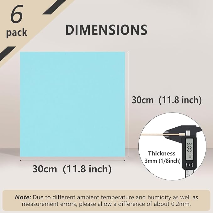 6 Pack Colored MDF Boards for Laser Engraving, 12x12x1/8 (3mm) Unfinished Fiberboard for Laser Cutting, DIY Craft Projects, Home Decor, Sign Making, Woodworking (Light Blue)