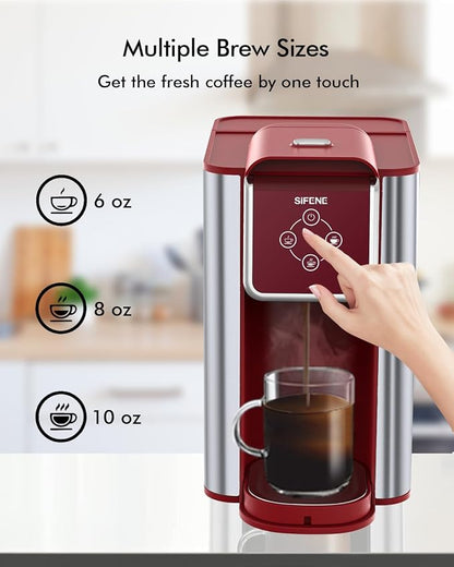 SIFENE Single Serve Coffee Machine, 3-in-1 Pod Coffee Maker for K-Pod Capsule, Ground Coffee, and Leaf Tea with 6-10 oz Cup Size, 50 oz Removable Water Reservoir, Red