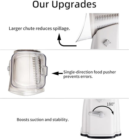 Upgrade Rotary Cheese Grater Shredder with Handle, Strong Suction Base, Multi-purpose Rotary Grater Slicer with 5 Interchangeable Blades for Ice, Vegetables, Fruit, Nuts with Blade Storage Box