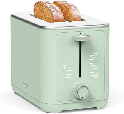 Martha Stewart 2 Slice Toaster, 10 Shade Settings with Defrost, Cancel, Bagel & Gluten-Free, Extra-Wide Self-Centering Slots for Waffles & Artisan Bread, Removable Crumb Tray, Cord Wrap, Honeydew