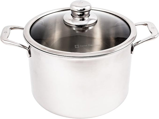 Swiss Diamond Premium Clad 5-Ply Stainless Steel 7.9 Quart Dutch Oven with Lid Included and Satin Exterior Finish, 9.5 Inch Induction Compatible Soup Pot - Oven and Dishwasher Safe