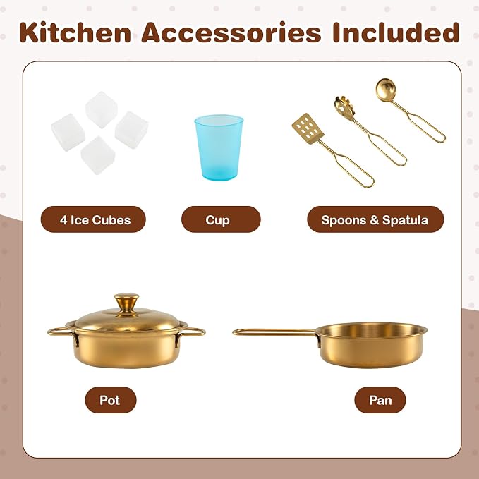 HONEY JOY Kids Kitchen Playset, Wooden Little Chef Pretend Toy Kitchen Set w/Chalkboard, Telephone, Utensils, Oven, Microwave, Sink, Storage, Play Kitchen for Toddlers Boys Girls, Espresso