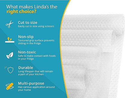 Refrigerator Liners for Shelves (12 Pack) by Linda’s Essentials - Non-Adhesive Shelf or Drawer Liner, BPA-Free Fridge Mats for Kitchen & Cabinets, Easy to Clean, Ideal Household Essentials (Clear)