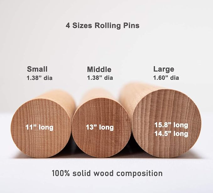 GOBAM Wood Rolling Pin, Large - Dough Roller for Pasta, Cookies, Pie, Pizza, Chapati, Fondant, Rolling Pins for Baking, Bread Making Tools and Supplies - 14.5 x 1.6 Inches