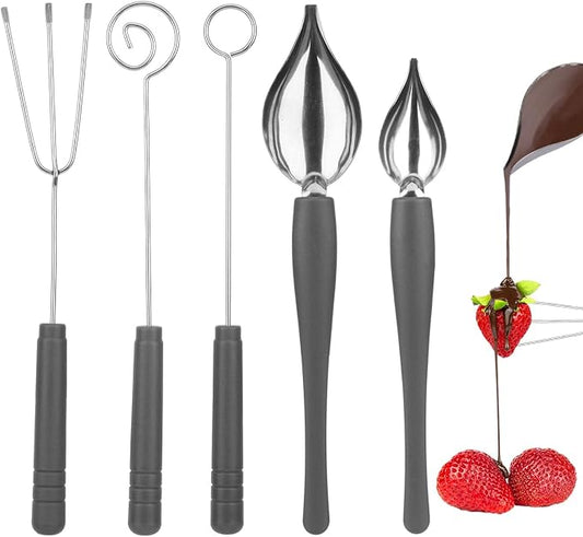 5Pcs Chocolate Dipping Tool Set,Stainless Steel Art Pencil Drizzle Spoons,Candy Making Kit,Decoration Spoons Set,Candy Making Supplies for Decor Plates Cake Coffee