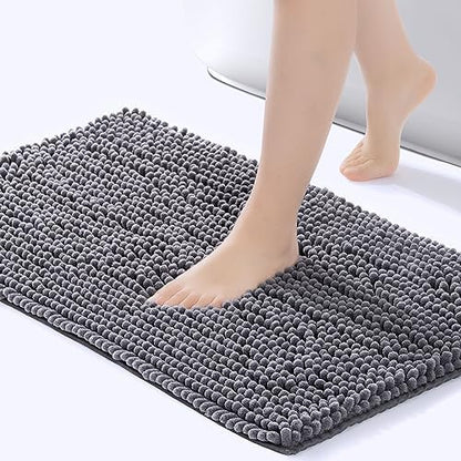 FRESHMINT Large Chenille Bathroom Rugs Mat 36”x24”, Non-Slip Bath Mat for Bathroom Floor & BathTub, Washable Soft Shower Shag Bath Rugs, Durable Fluffy Thick Water Absorbent Microfiber Shower Mat,Gray