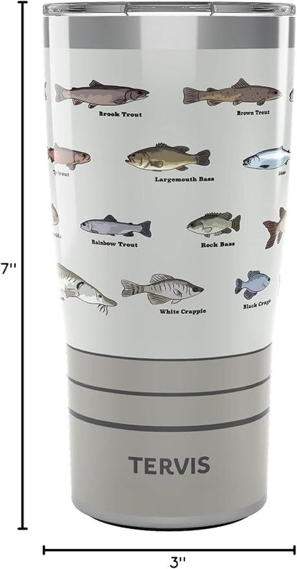 Tervis Traveler Fishing Here Fishy Fishy Triple Insulated Tumbler Travel Cup Keeps Drinks Cold & Hot, 20oz, Stainless Steel