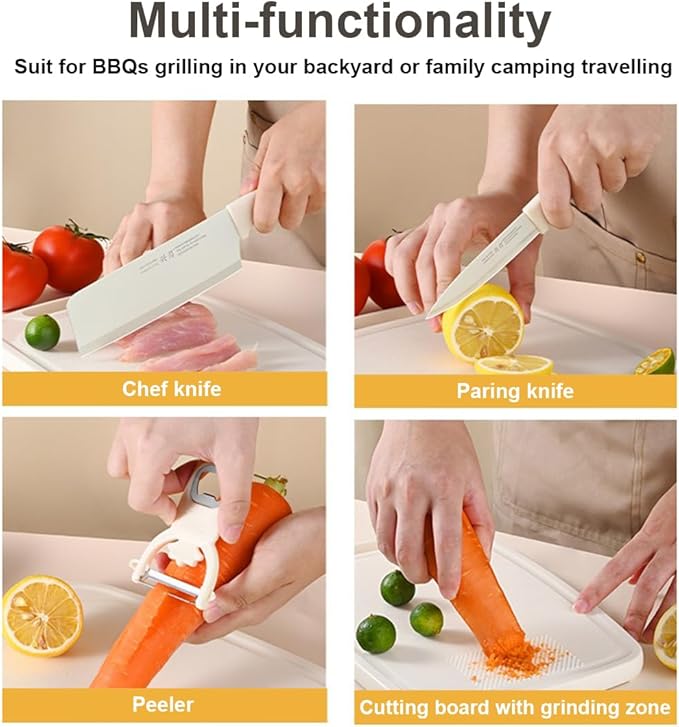 5 in 1 Mini Knife and Cutting Board Set, Small Camping Cutting Board Cutting Board Scissors, Dorm Kitchen Essentials Travel Knife Set (Green)