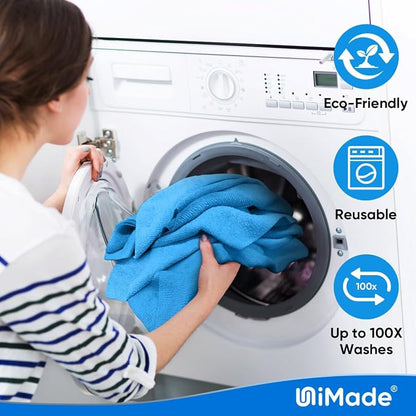 UNIMADE Shop Towels Rags, 50 Pack Reusable Shop Rags Bulk Microfiber Cleaning Cloth Lint Free Cleaning Towels for Car Kitchen Automotive Bar Mechanic Restaurant Garage, 11.5"x 11.5", Blue