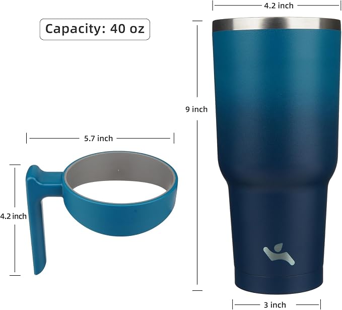 Konokyo 40 oz Tumbler with Handle and 2 Straw 2 Lid, Insulated Water Bottle Stainless Steel Vacuum Cup Reusable Travel Mug,Indigo Black