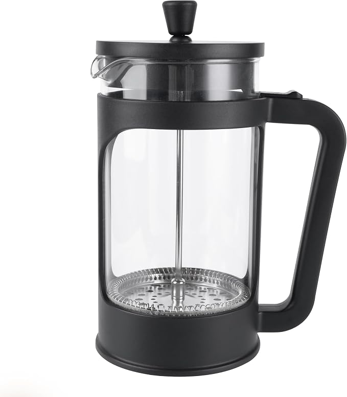 French press, borosilicate glass French press coffee maker, 3 layer stainless steel tea press,34oz large french press, suitable for home, office, kitchen, travel, fashion black