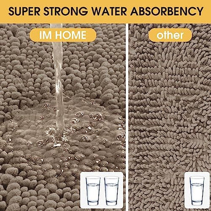 ACCUMTEK Upgrade Luxury Dark Beige Bathroom Rug Mat 48"x17", Ultra Soft Thick Absorbent Bath Mats, Non Slip Chenille Toilet Mat for Bathroom, Bedroom, Kitchen, Shower, Tub, Taupe