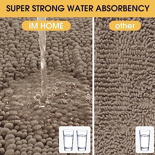 ACCUMTEK Upgrade Luxury Dark Beige Bathroom Rug Mat 36"x24", Ultra Soft Thick Absorbent Bath Mats, Non Slip Chenille Toilet Mat for Bathroom, Bedroom, Kitchen, Shower, Tub, Taupe