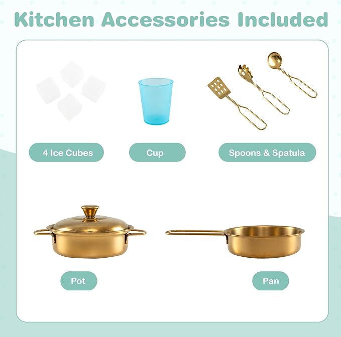 HONEY JOY Kids Kitchen Playset, Wooden Little Chef Pretend Toy Kitchen Set w/Chalkboard, Telephone, Utensils, Oven, Microwave, Sink, Storage, Play Kitchen for Toddlers Boys Girls, Green
