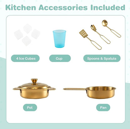 HONEY JOY Kids Kitchen Playset, Wooden Little Chef Pretend Toy Kitchen Set w/Chalkboard, Telephone, Utensils, Oven, Microwave, Sink, Storage, Play Kitchen for Toddlers Boys Girls, Green