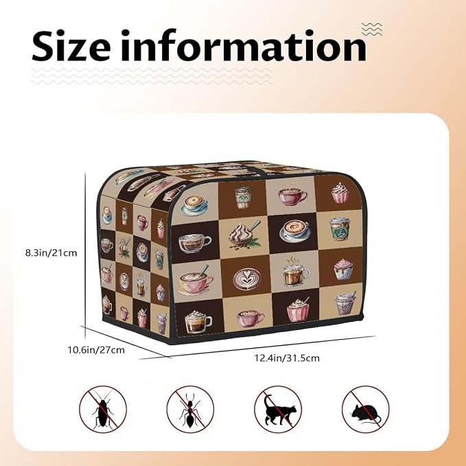 Coffee Toaster Cover 4 Slice Wide Slot Washable Toaster Covers | Cups Modern Dust and Fingerprint Protection Bread Maker Covers for Kitchen Accessories Decor Bakeware Women Gift