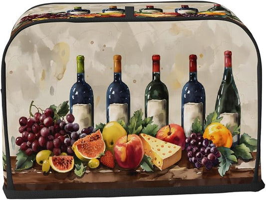 Fruit Wine Watercolor Toaster Cover 4 Slice Wide Slot Washable Kitchen Appliance Covers Fingerprint Bread Machine Dust Cover Small Toaster Oven Accessories Covers Bread Maker Bag Women Gift