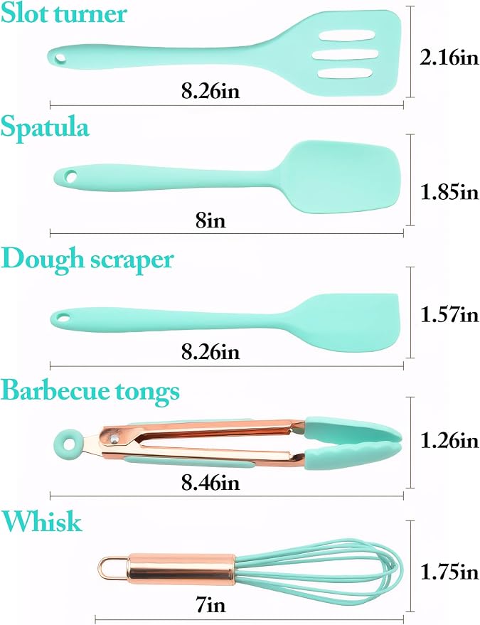 Kitchen Utensil Set,5 Pcs Mini Silicone Cooking Utensils Sets,Heat Resistant Non Stick Kitchens Gadgets BPA-Free Spatula Set,Kids Kitchen Tools Kitchen Set for Cooking